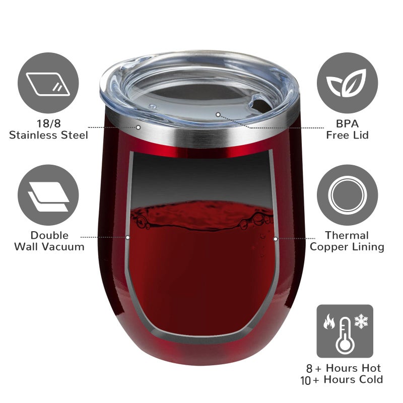 MEWAY 12oz/12 Pack Wine Tumbler Glasses with Lid -Double Wall Vacuum Stainless Steel Travel Tumbler Mug,Stemless Insulated Wine Cup for,Coffee,Cocktails,Gifts (Burgundy,Set of 12) - Image 3